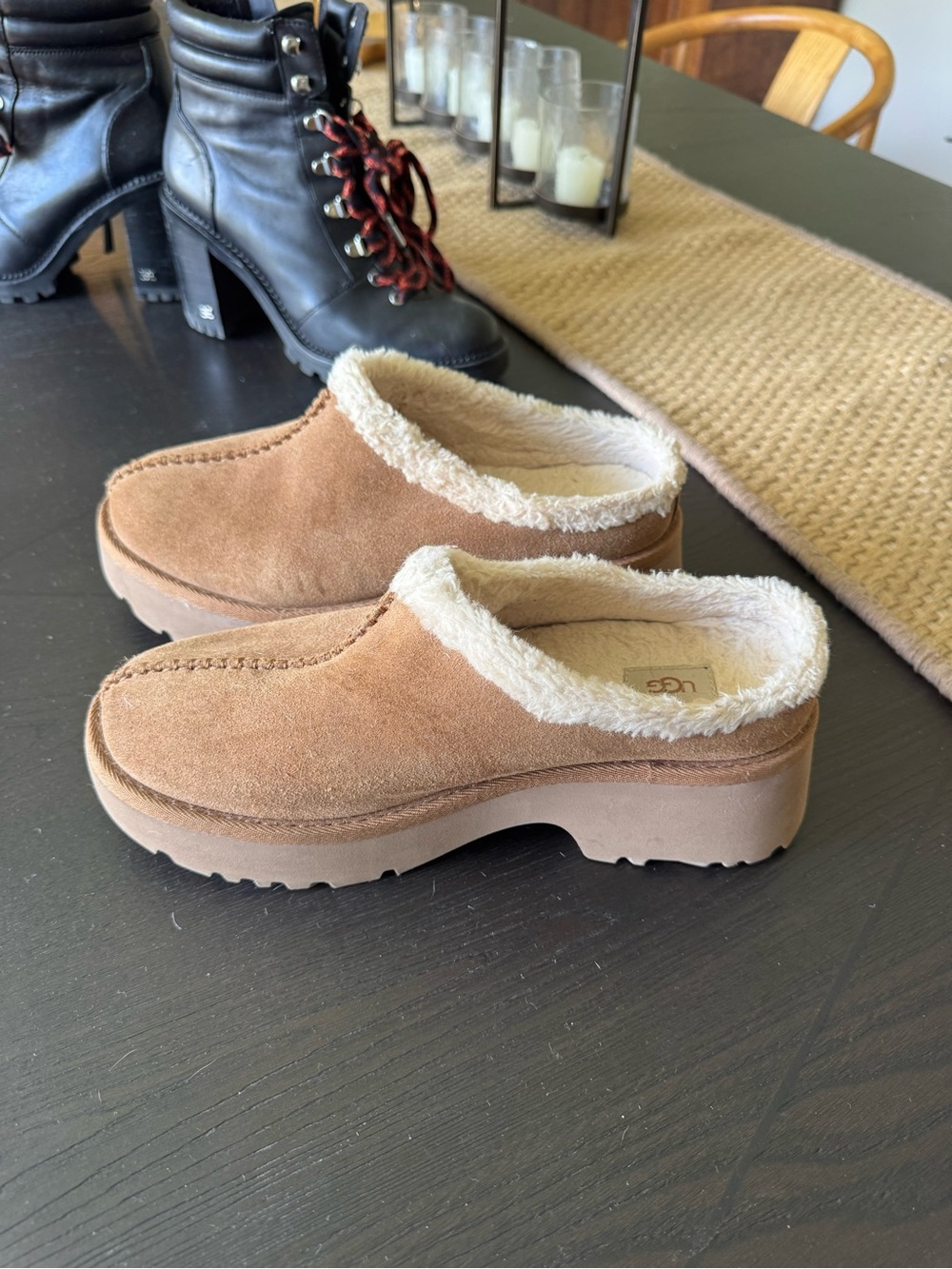 UGG Women's Tan Suede Shearling-Lined Mule Clogs
